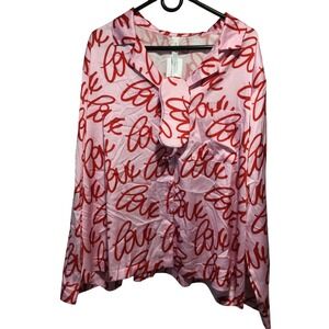 Auden Pink‎ Love Print Sleep Shirt & Mask Set 3X Womens Pajama Top